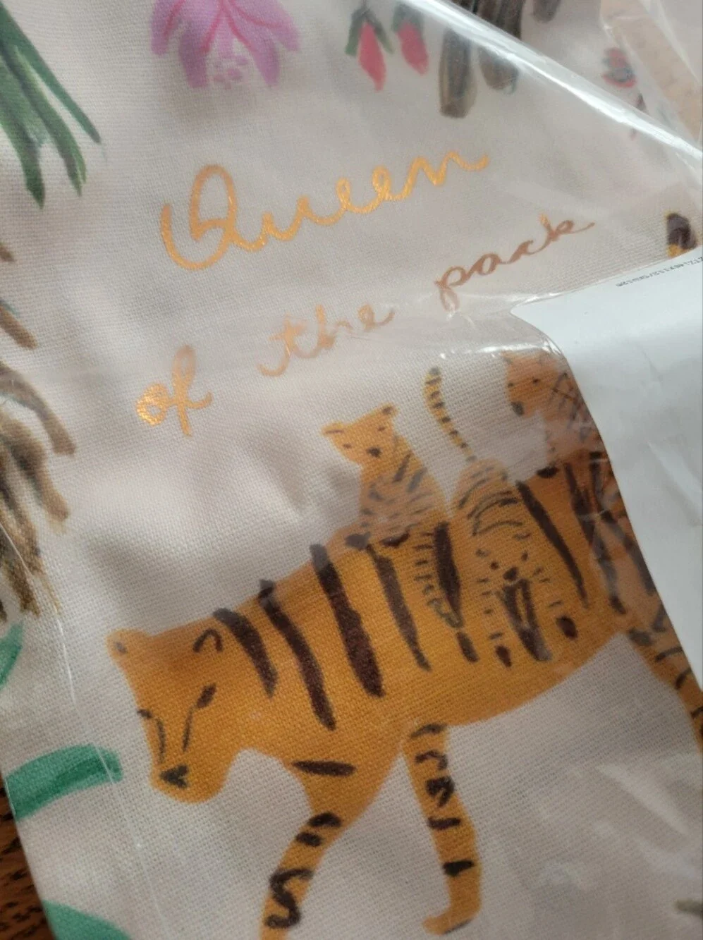 Anthropologie Queen of the Pack Tiger Dish Towel - white, green, gold